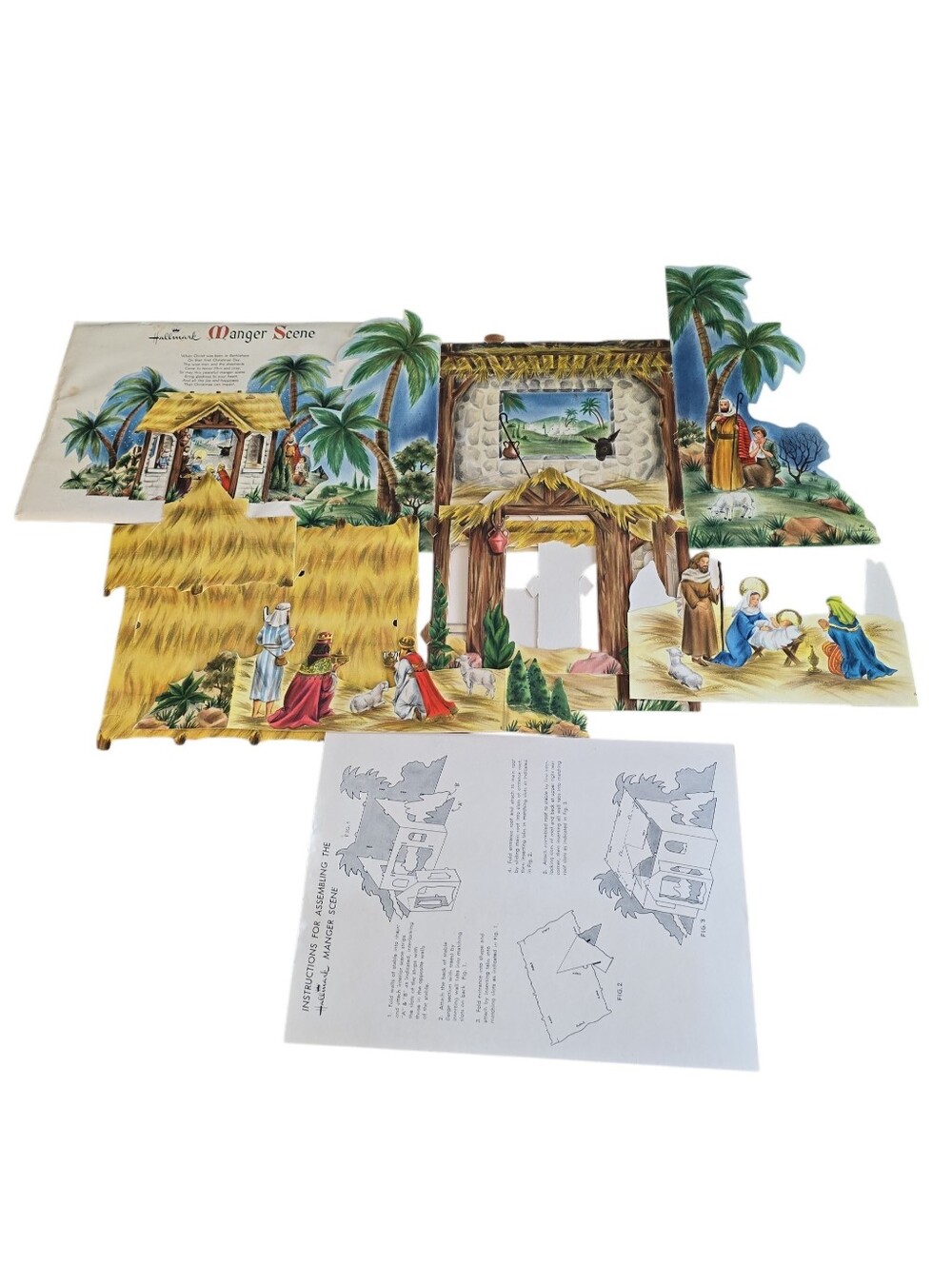 Vintage 1960s Hallmark Diecut Pop Up 3D Christmas Nativity Set 7 Pieces READ